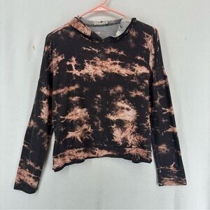 Ginger G Pullover Cropped Bleach Dye Hoodie Womens Medium Grey